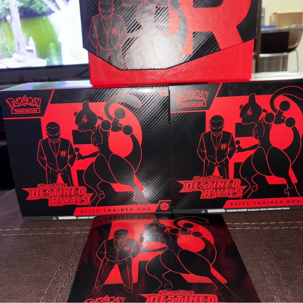 3 Empty Destined Rivals ETBs (includes dice/coin, energy deck, sleeves)